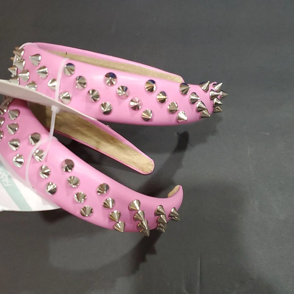 Pink silver studded girly punk goth style‎ pleather headbands 2pack new